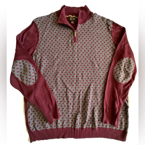 Tasso Elba Burgundy Quarter Zip Crew Neck Sweater X-Large Geometric Pattern - Picture 1 of 9